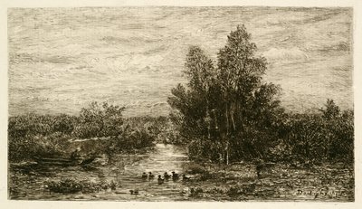 Fisherman on River with Ducks by Charles Francois Daubigny